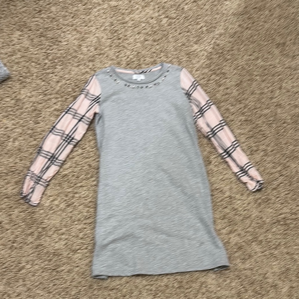 Gray Dress with Plaid Sleeves